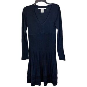 Max Studio Sweater Dress S Black Textured Long Sleeve Pleated‎ Mini Size Small